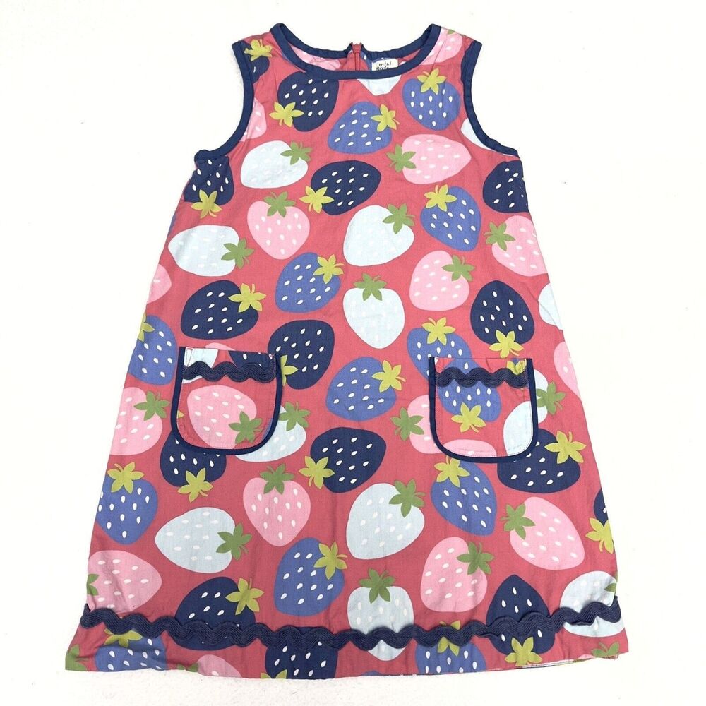Mini Boden Jumper Dress 9 10 Yrs Strawberry Pink Cotton Ric Rac Pinafore Pockets